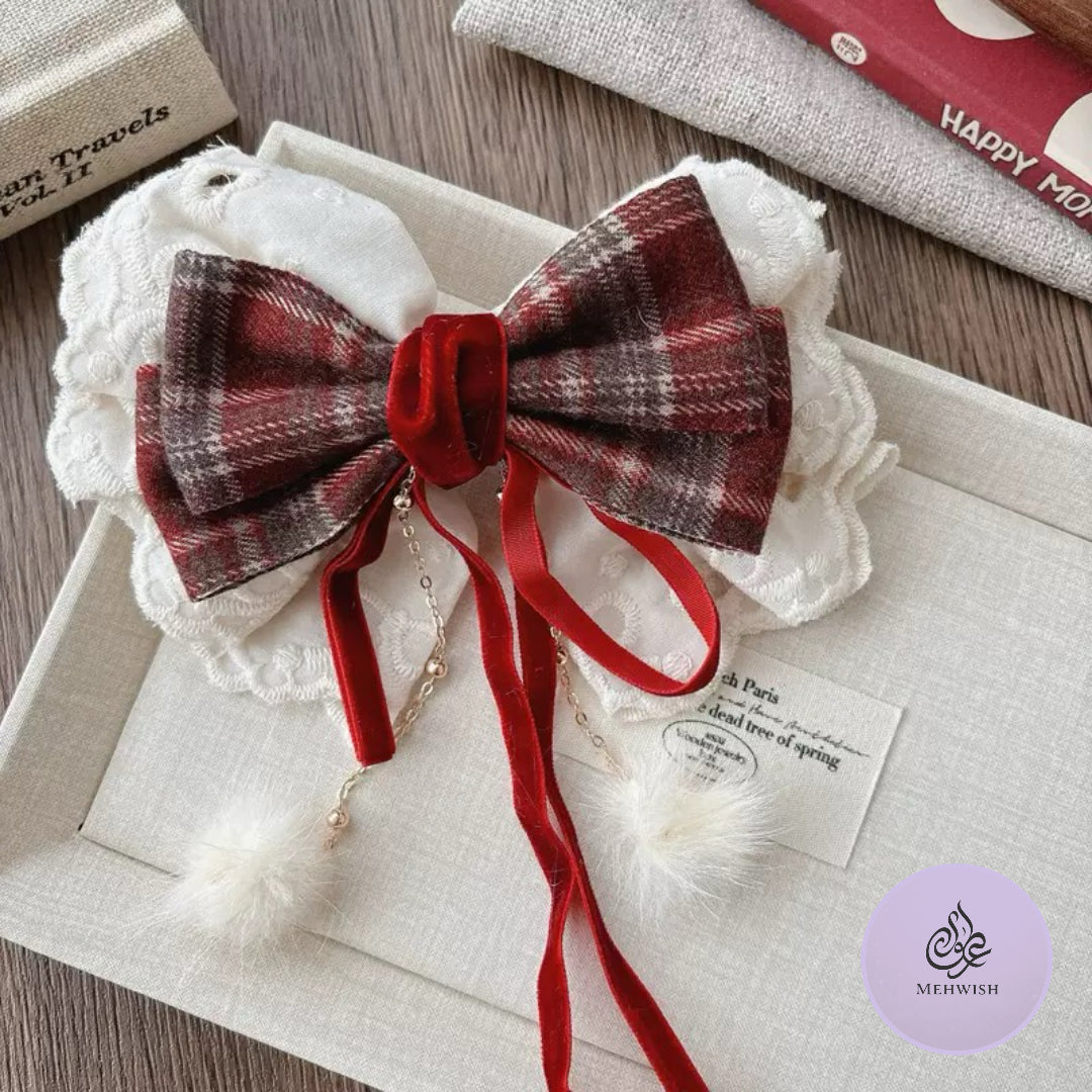 Ruffled Plaid Bow hair Clip