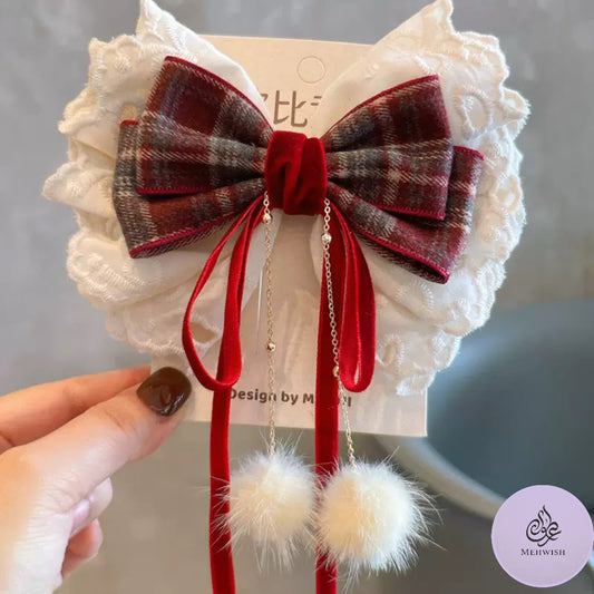Ruffled Plaid Bow hair Clip